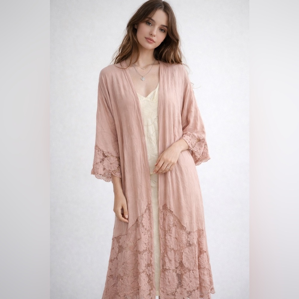 Tiare Hawaii Revolve peachy boho beach duster kimono long OS